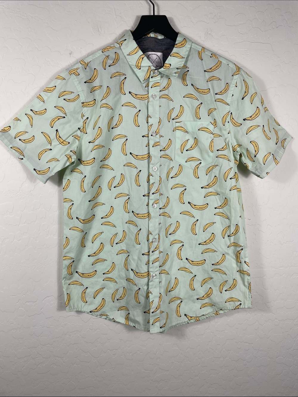 Men's Mint Short-Sleeve Banana Print Button-Down Shirt